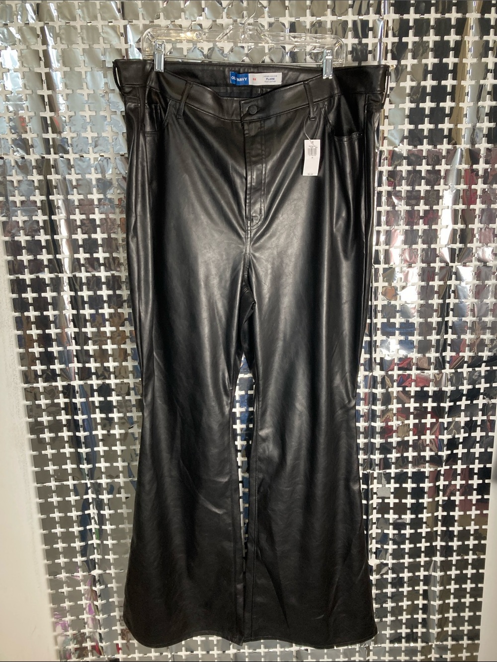 Old Navy Black Faux Leather Flare Jeans